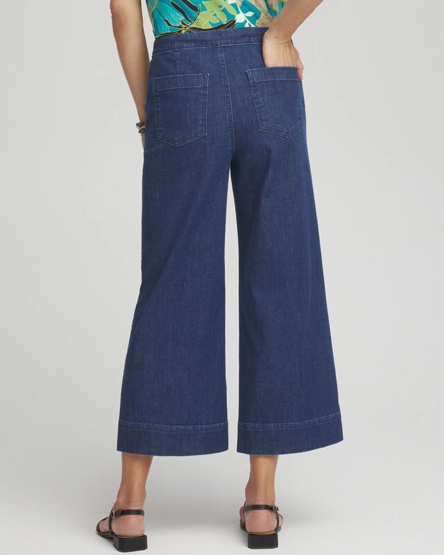 Pull-on Drawstring Wide Leg Cropped Jeans - image 3